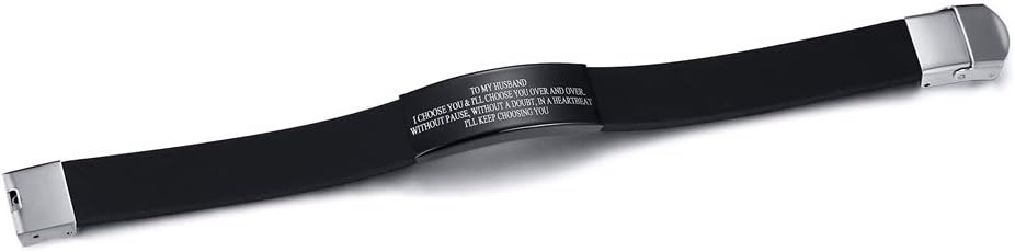 Valentines Day Gift for Husband : to My Husband Gift from Wife I Will Keep Choosing You Love Quote Engraved Personalized Handsome Black Silicone Bracelet Wristband for Him, Gift from Wife