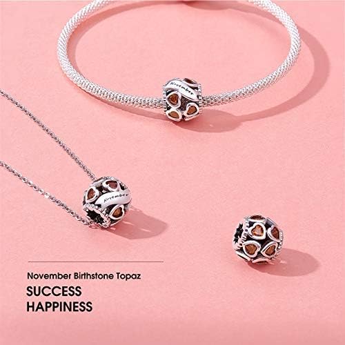 Birthstone Charms 925 Sterling Silver Love Heart Openwork Bead for Charm Bracelets and Necklaces with 5A Cubic Zirconia, Birthday Mothers Day Jewelry Gifts Women