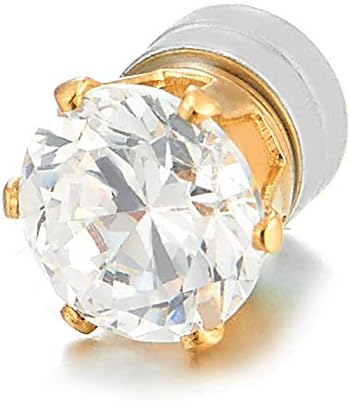 Mens Womens Magnetic Cubic Zirconia Stud Earrings, Steel, Non-Piercing Clip on Cheater Fake Ear