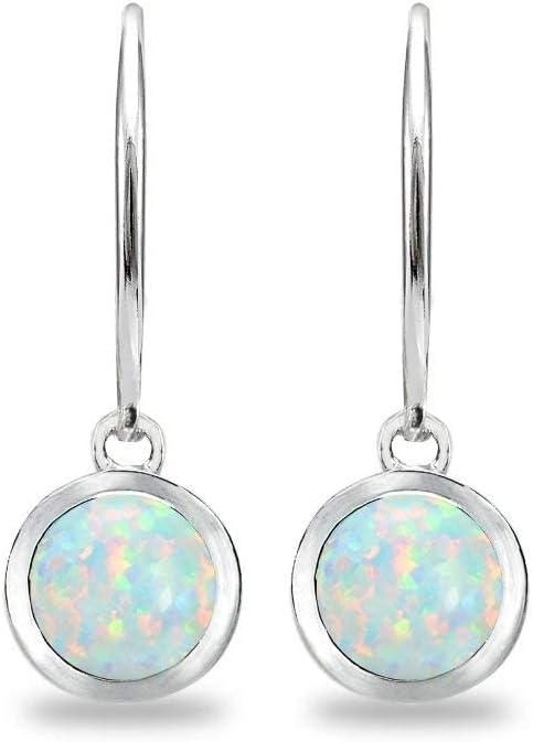 Earrings for Women, Birthstone Earrings, Genuine or Synthetic Gemstone Earrings, 6Mm round Bezel Set Leverbacks, Dangle Earrings for Women, Sterling Silver Earrings or Gold Flash Silver Earrings