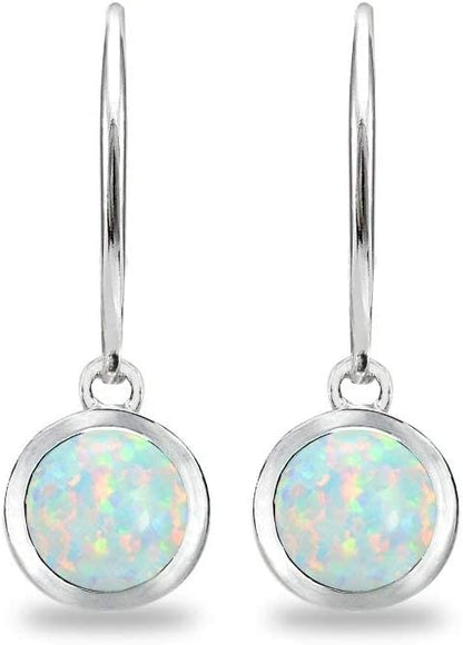 Earrings for Women, Birthstone Earrings, Genuine or Synthetic Gemstone Earrings, 6Mm round Bezel Set Leverbacks, Dangle Earrings for Women, Sterling Silver Earrings or Gold Flash Silver Earrings