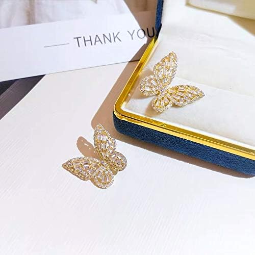 Silver Rhinestone Butterfly Earrings for Women Girls Gold Butterfly Earring Crystal CZ Cubic Zirconia Sterling Silver Cute Bow Stud for Mother Wife Lover Valentine'S Day Gift Jewelry Prom Wedding Brides