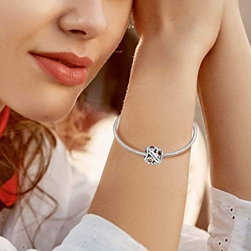 Birthstone Charms 925 Sterling Silver Love Heart Openwork Bead for Charm Bracelets and Necklaces with 5A Cubic Zirconia, Birthday Mothers Day Jewelry Gifts Women