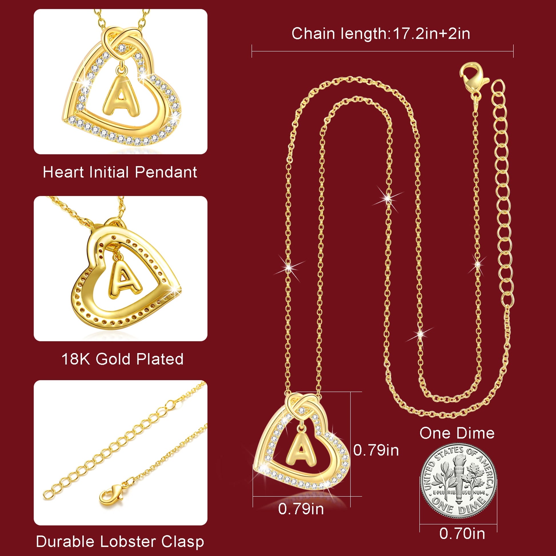 18K Gold Plated Love Heart Initial Necklaces for Women Girls CZ Bubble Letter L Pendant Chain Graduation Wedding Birthday Jewelry Gifts Ideas Teen Kids Bride Mom Girlfriend Wife Daughter Age