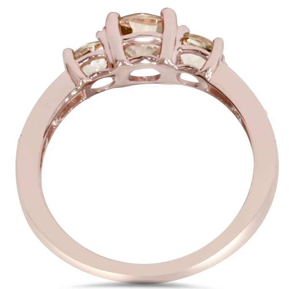 Pompeii 1 1/2CT Morganite & Diamond 3-Stone Engagement Ring 14K Rose Gold (G-H,I1-I2)