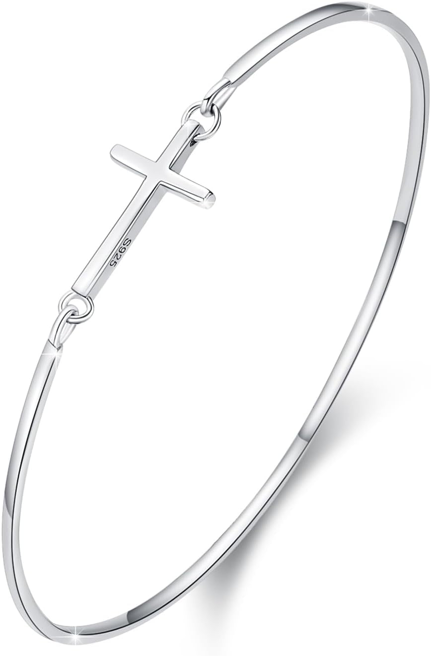 Womens Cross Bangle Bracelet 925 Sterling Silver Infinity Cross Bracelet Fashion Layer Bracelets Christian Religious Bracelet Jewelry Gifts