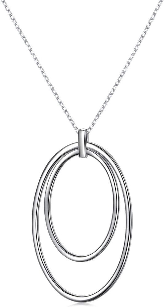 925 Sterling Silver Long Chain Sweater Large Necklace for Women Statement Pendant Fringe Necklaces Jewelry