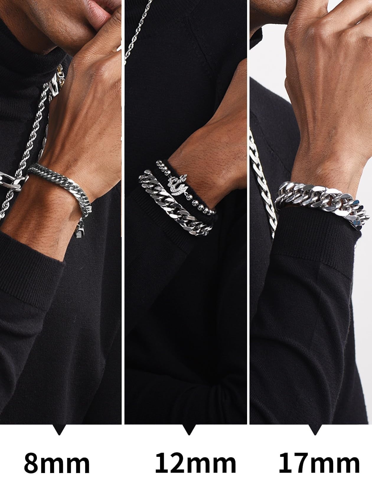 12Mm Men Silver Cuban Chains Bracelets Chunky Stainless Steel Franco Link Bracelet Father'S Day Hand Bracelet Jewelry Birthday Teen Graduation Gifts 7.5 Inch