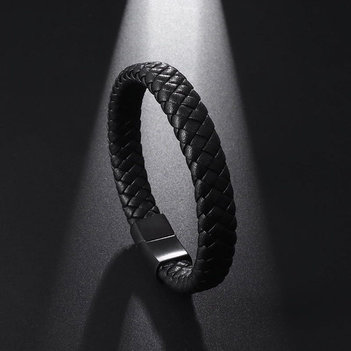 UISHUSO Men'S Braided Genuine Leather Bracelet with Stainless Steel Magnetic Closure