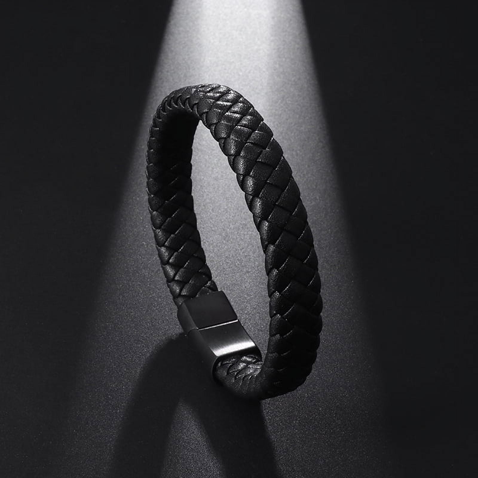 UISHUSO Men'S Braided Genuine Leather Bracelet with Stainless Steel Magnetic Closure