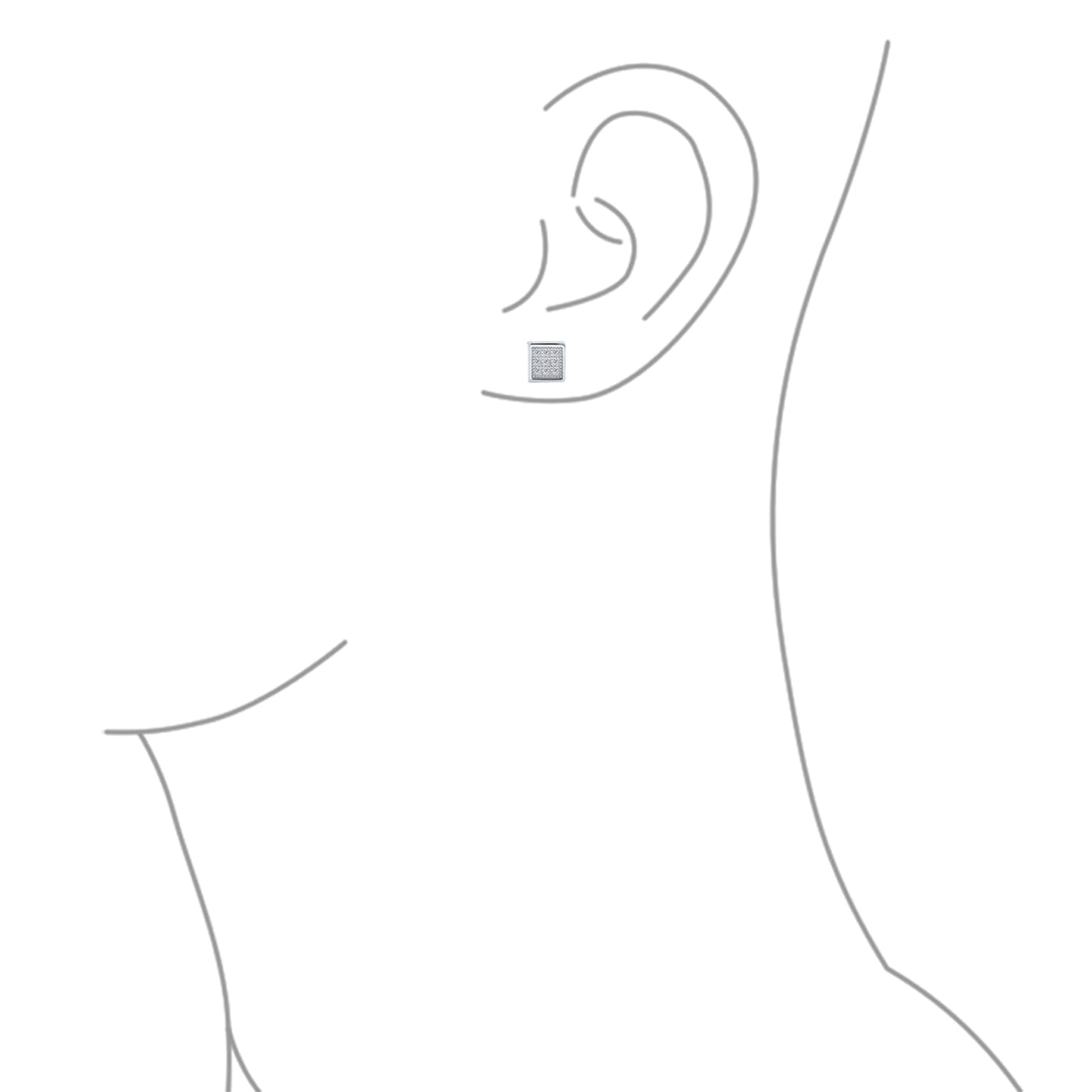 Mens Hip Hop Square CZ Stud Earrings for Men, Sterling Silver, 5-7 MM