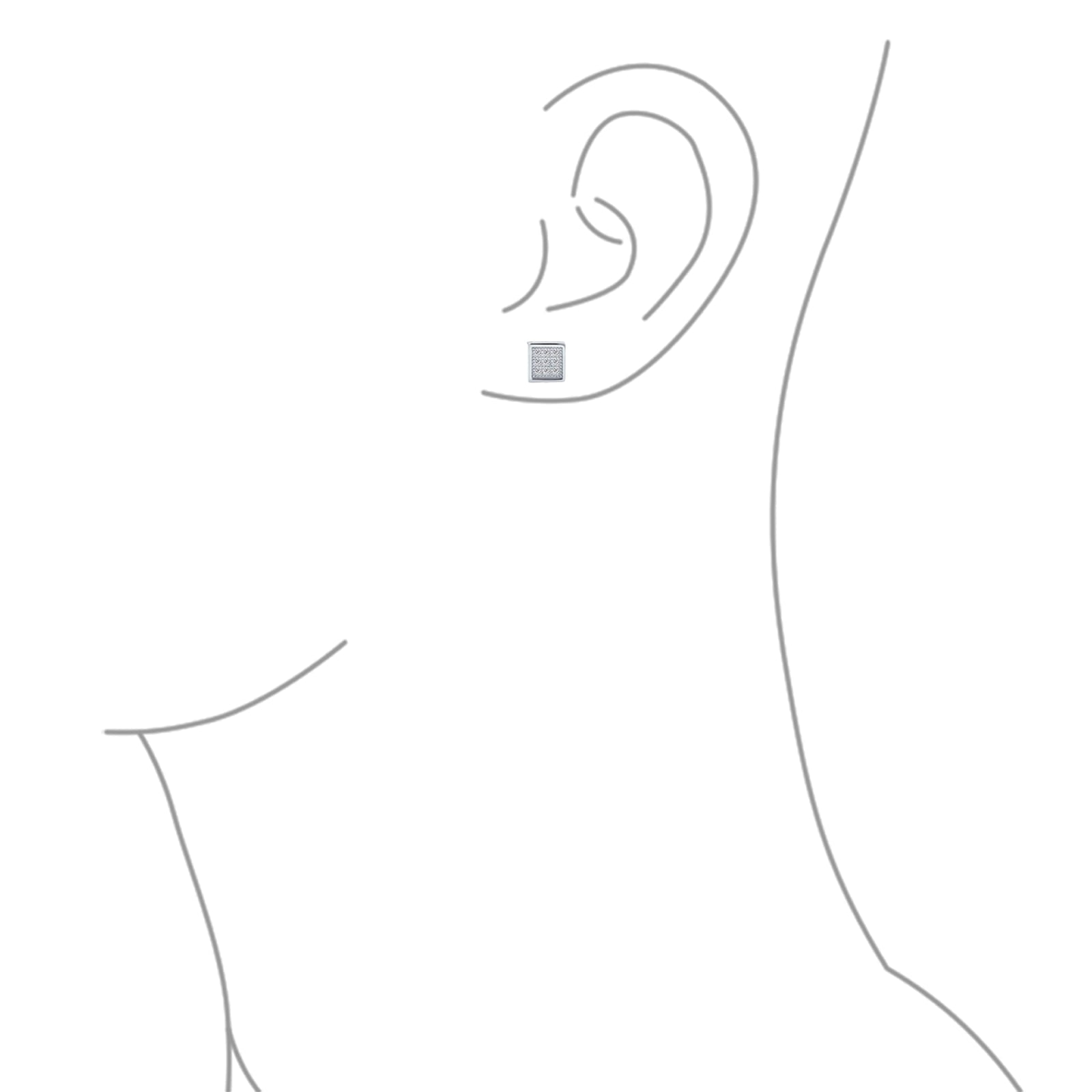 Mens Hip Hop Square CZ Stud Earrings for Men, Sterling Silver, 5-7 MM