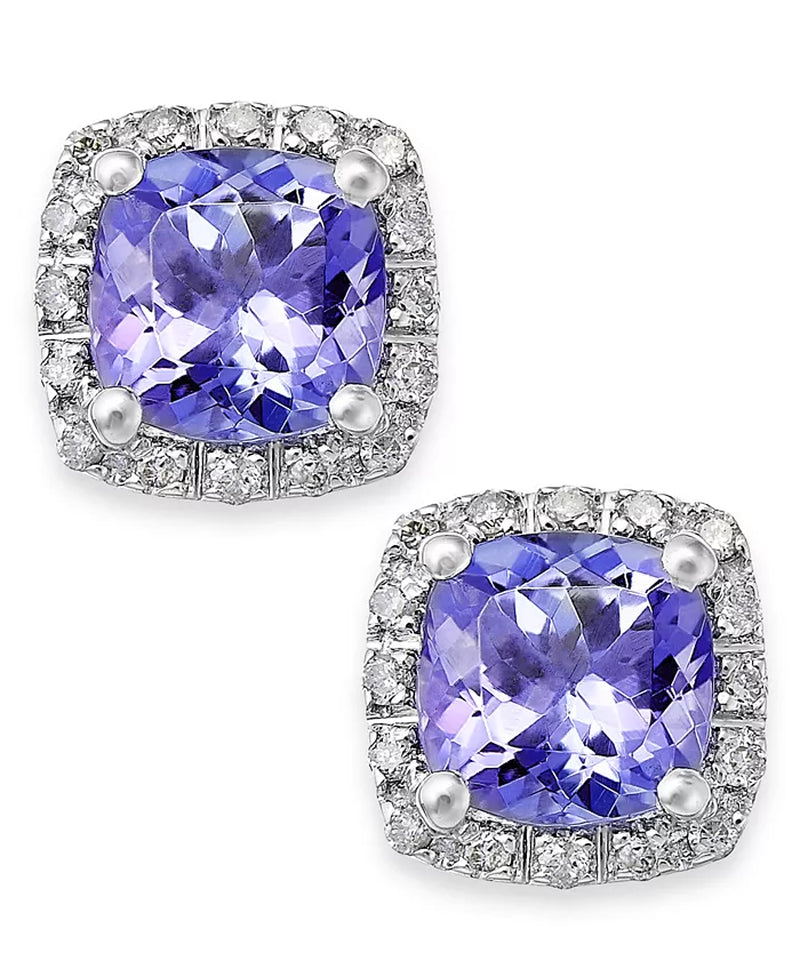 Tanzanite (1-5/8 Ct. T.W.) and Diamond (1/8 Ct. T.W.) Square Stud Earrings in 14K White Gold
