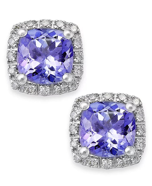 Tanzanite (1-5/8 Ct. T.W.) and Diamond (1/8 Ct. T.W.) Square Stud Earrings in 14K White Gold