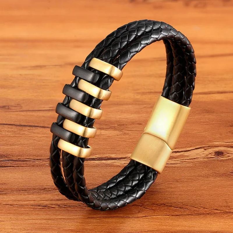 Braided Rope Wrap Leather Bracelets for Men Bangles Fashion Male Women Charm Stainless Steel Clasp Jewelry DIY Customization