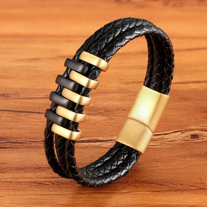 Braided Rope Wrap Leather Bracelets for Men Bangles Fashion Male Women Charm Stainless Steel Clasp Jewelry DIY Customization