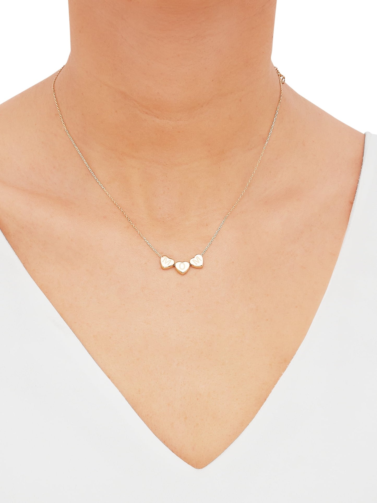 10K Yellow Gold Block Mom Hearts Necklace,20"