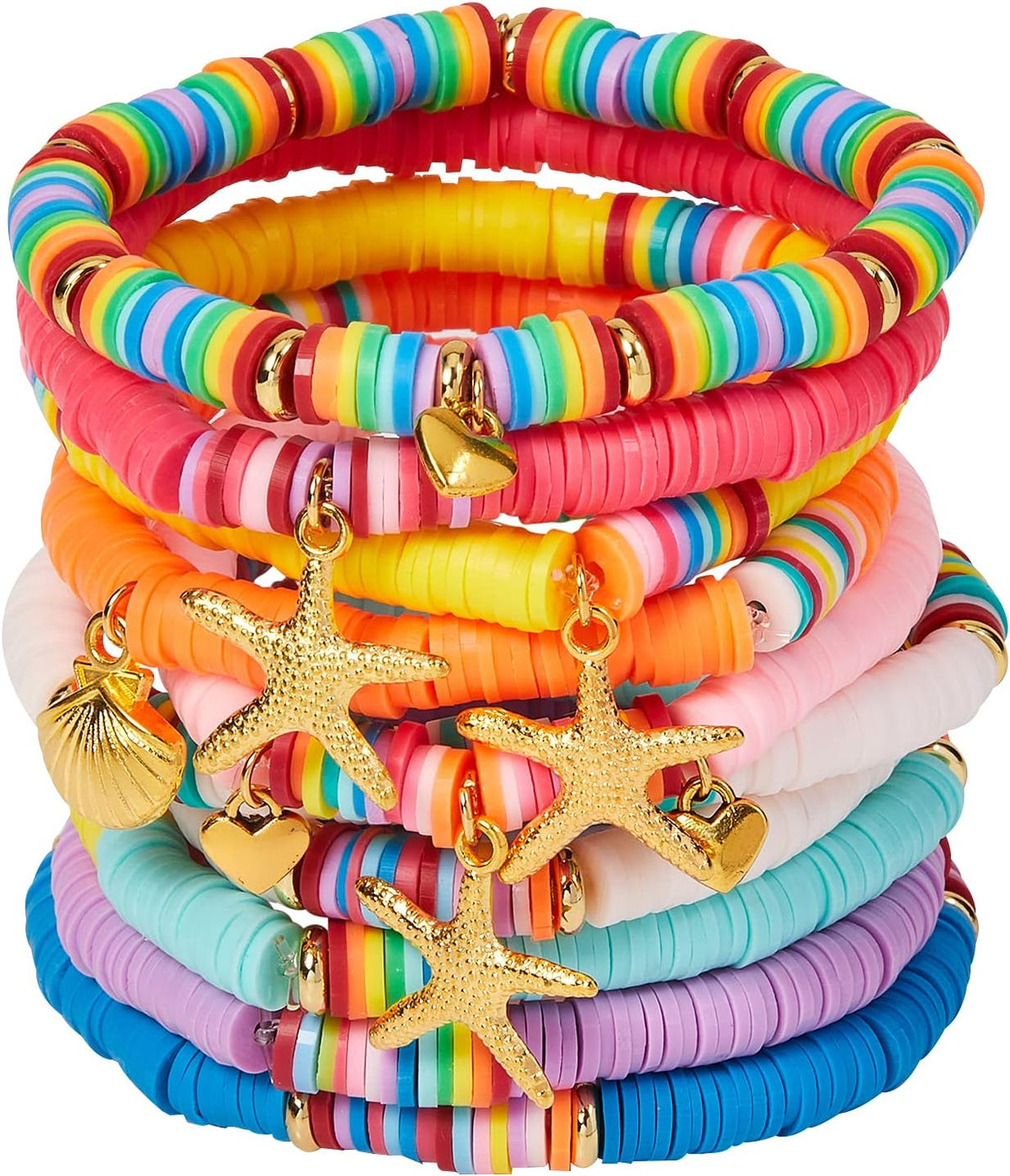Heishi Surfer Bracelets Clay Beads Flat Stretch Bohemian Bracelet for Women