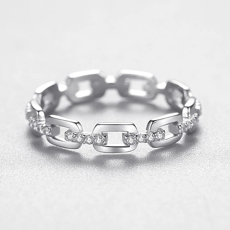 Sterling Silver Hip Hop Cubic Zirconia Chain Rings