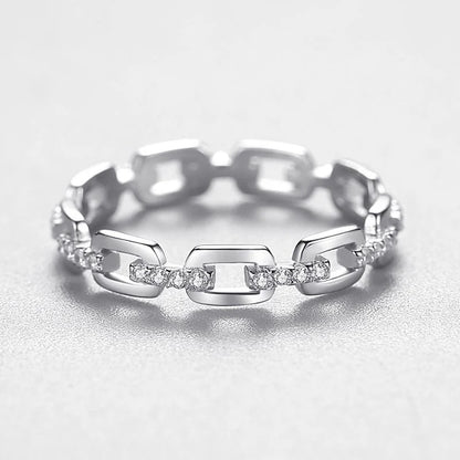 Sterling Silver Hip Hop Cubic Zirconia Chain Rings