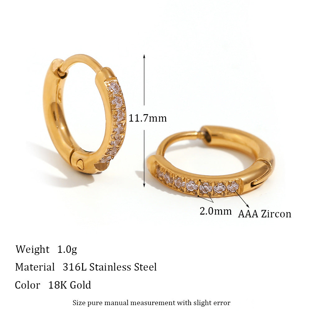 Women'S Fashion Titanium Steel Rounded Edge Zircon Earrings