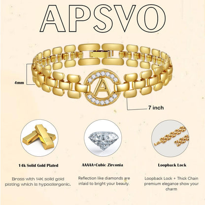 14K Gold Plated Initial Bracelets for Women Mom Wife Mommy Daughter Cubic Zirconia Watch Bangle Wrist Charm Bracelet Alphabet Letter S Chain Bracelet Birthday Mother'S Day Jewelry Gifts for Her