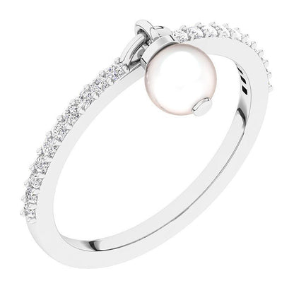 I1 G 0.20 Carat Genuine Diamond Pearl Anniversary Wedding Ring 14K Rose Gold