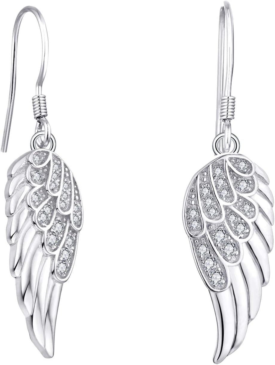 Angel Wings Dangle Earrings for Women 925 Sterling Silver Cubic Zirconia Threader Earrings