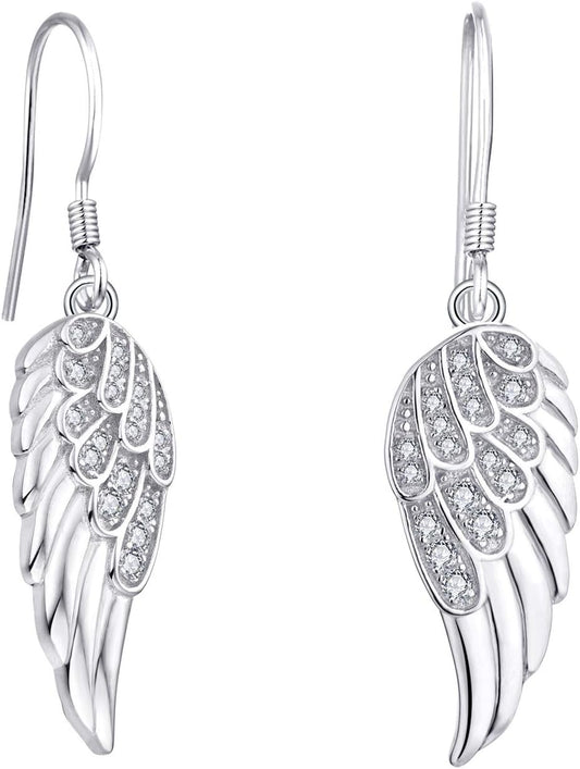 Angel Wings Dangle Earrings for Women 925 Sterling Silver Cubic Zirconia Threader Earrings