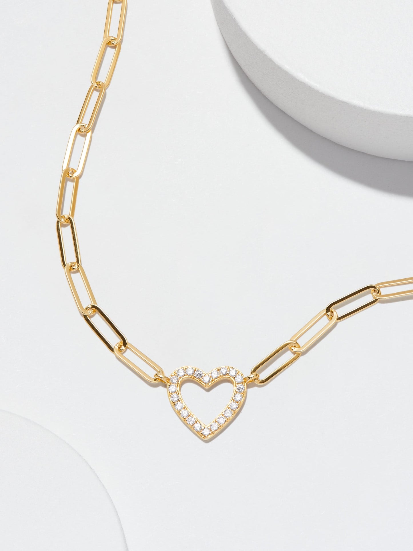 Heart Cubic Zirconia Paperclip 18” Necklace in 18K over Sterling Silver, Adult Female