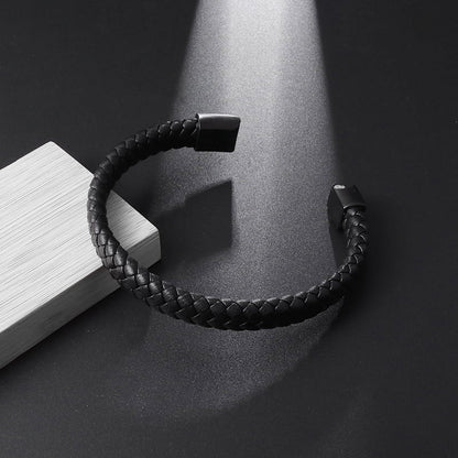 UISHUSO Men'S Braided Genuine Leather Bracelet with Stainless Steel Magnetic Closure