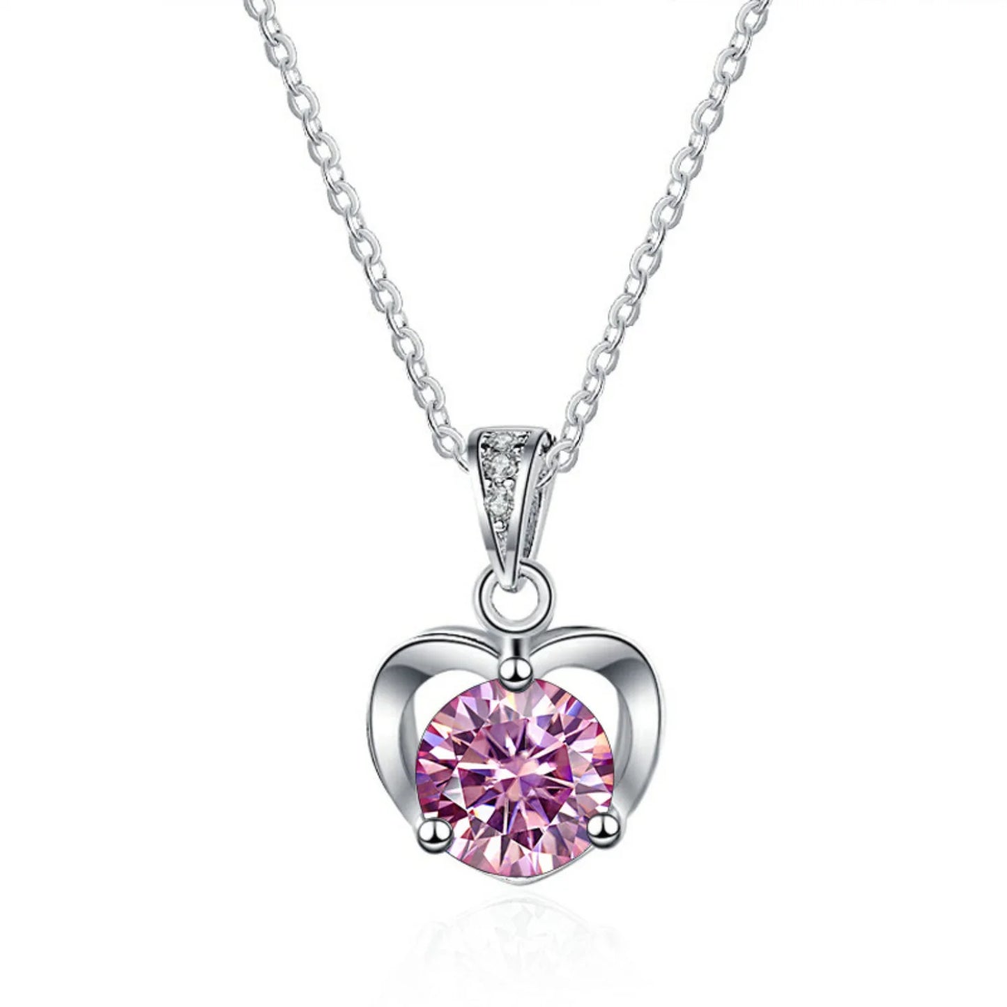 Heart Pendant Necklaces for Women, 1CT Moissanite Diamond Necklace, D Color VVS1 Blue Green Pink Moissanite Necklaces,925 Sterling Silver Heart Jewelry Gifts with Certificate