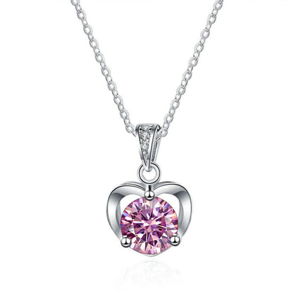 Heart Pendant Necklaces for Women, 1CT Moissanite Diamond Necklace, D Color VVS1 Blue Green Pink Moissanite Necklaces,925 Sterling Silver Heart Jewelry Gifts with Certificate