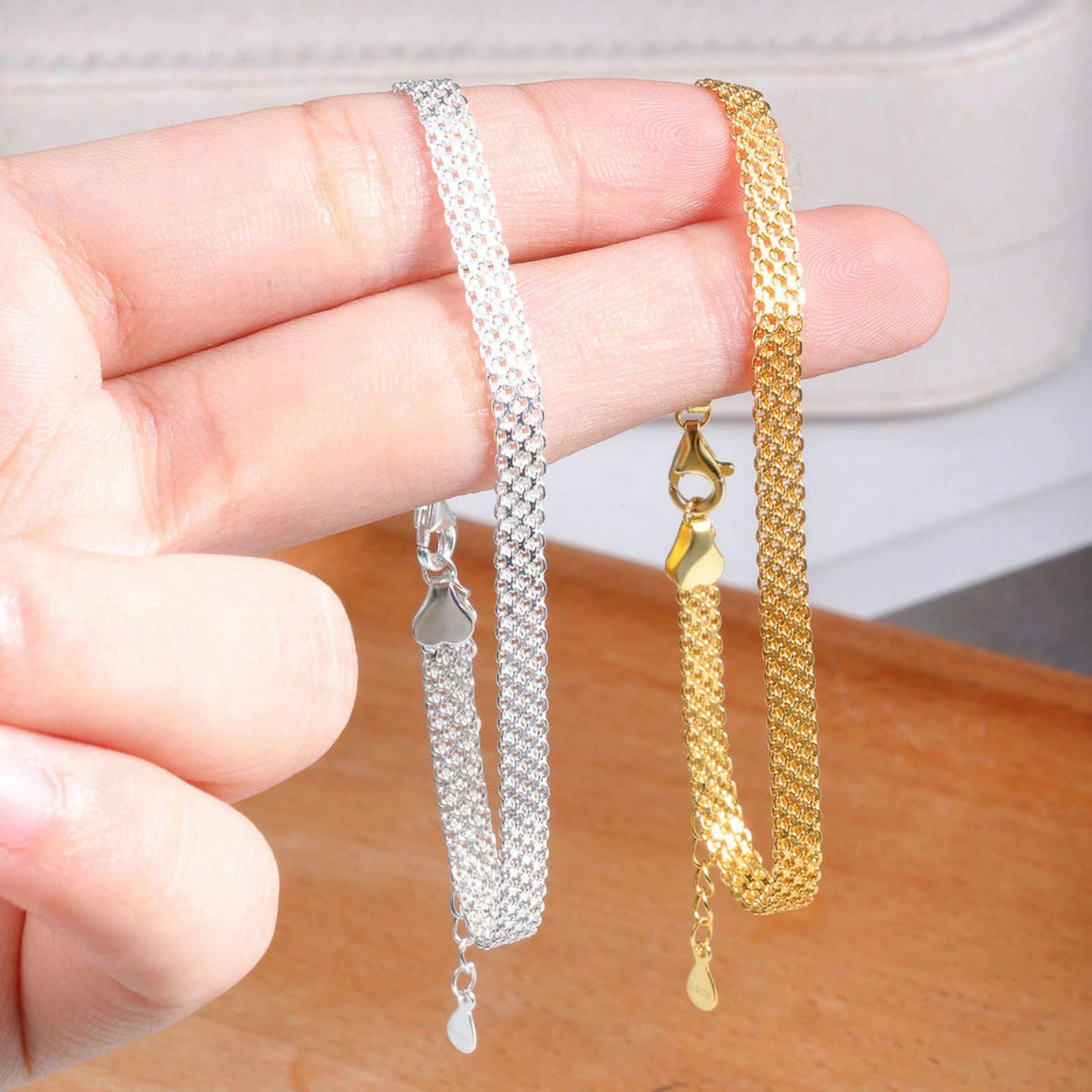 14K Gold Plated Chunky Chain Adjustable Bracelet for Women | Sterling Silver Lightweight Trendy Chain Bracelet | Jewelry Gift for Women