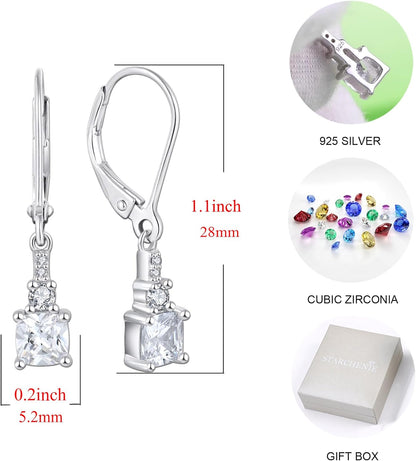 Women'S Dangle Earrings 925 Sterling Silver Princess Cut Leverback Earrings Gemstones Jewelry