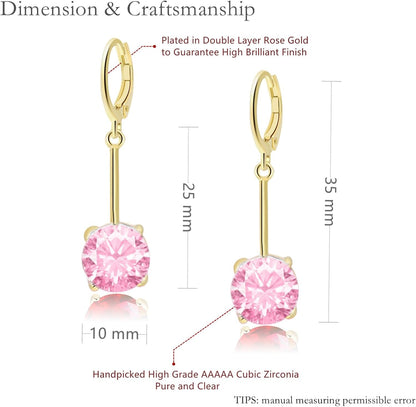 Pink Crystal Gemstone Drop Earrings with Cubic Zirconia– 18K Stamped