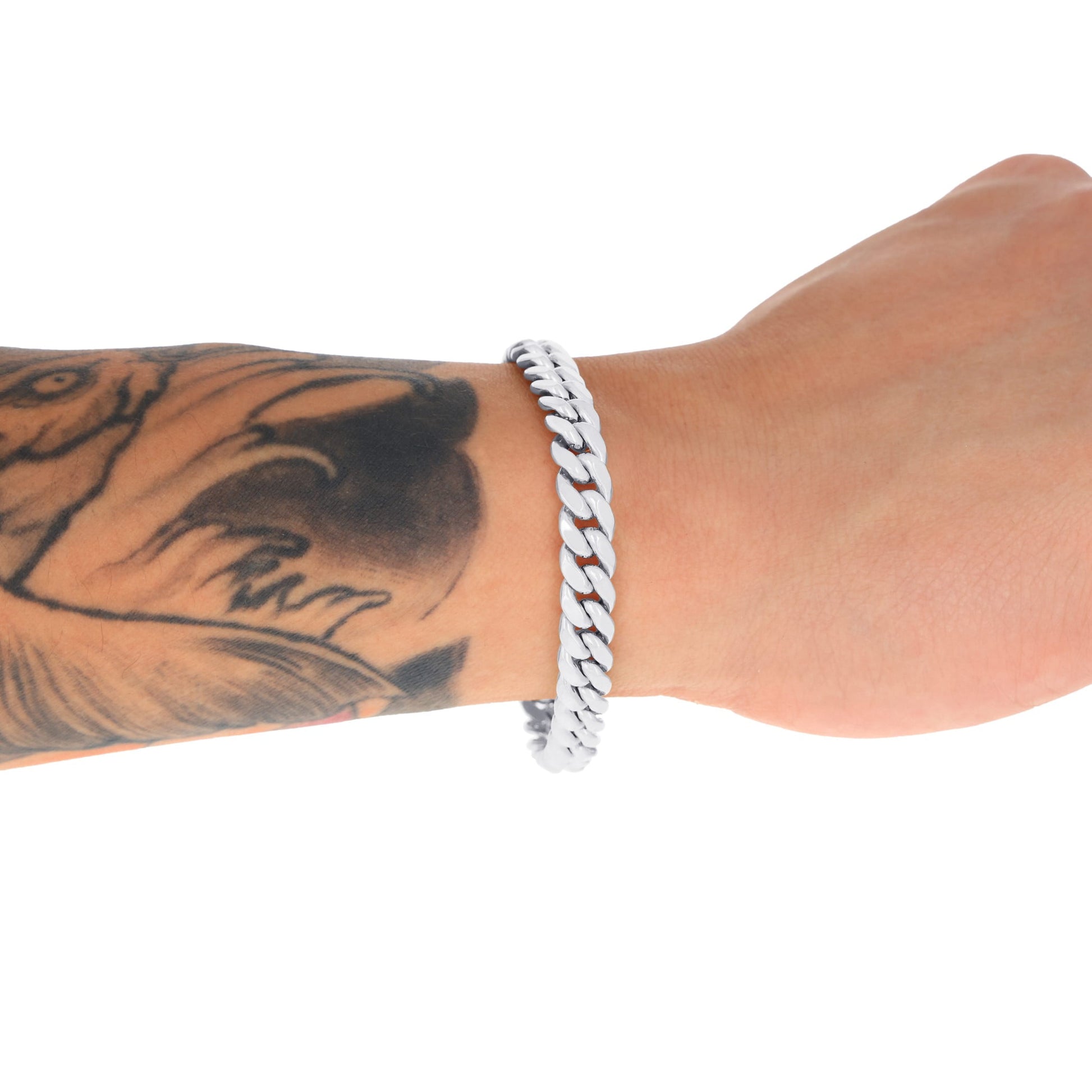 10K Real White Gold Miami Cuban Link 7.5Mm Chain Bracelet (7"-9") Italian Jewelry for Men