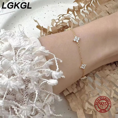 925 Sterling Silver Four-Leaf Clover Zircon Starry 18K Gold Bracelets Women'S Commuting Adjustable Chains Bracelet Jewelry