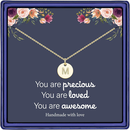 Disc Initial Necklace Gifts for Girls - 14K Gold Filled/Rose Gold/S925 Sterling Silver Disc Initial Necklaces Personalized Birthday Gift Tiny Initial Necklace Jewelry for Girls Women