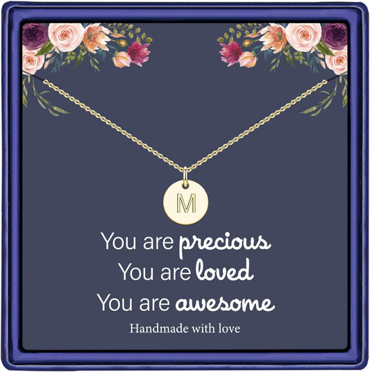 Disc Initial Necklace Gifts for Girls - 14K Gold Filled/Rose Gold/S925 Sterling Silver Disc Initial Necklaces Personalized Birthday Gift Tiny Initial Necklace Jewelry for Girls Women
