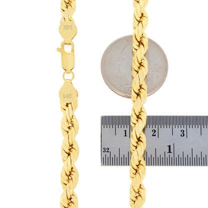 14K Yellow Gold 7Mm Rope Chain Diamond Cut Bracelet (7.5"-9") Italian Jewelry for Men