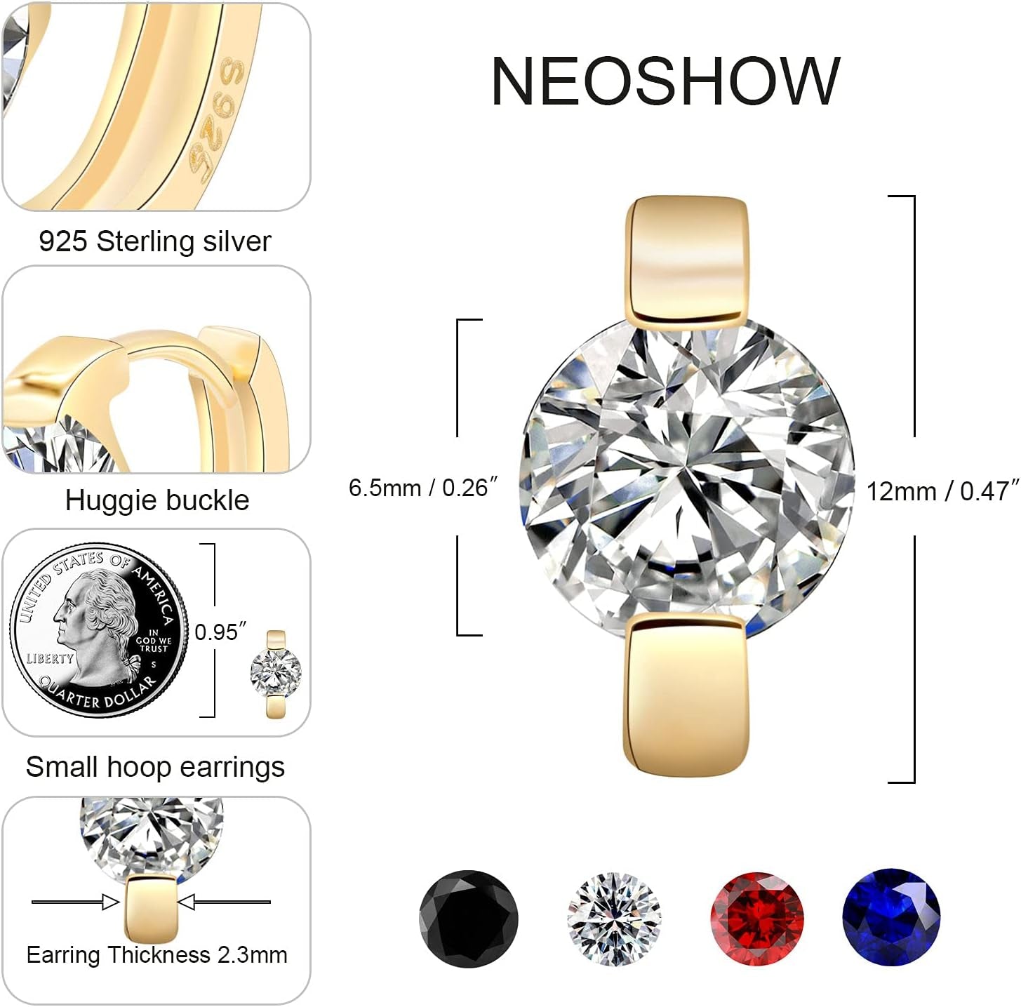 Small Gold Hoop Earrings for Women 14K Real Gold Plated Cubic Zirconia Huggie Earrings Tiny Cute Cartilage Hypoallergenic Earrings Jewelry Gifts for Women