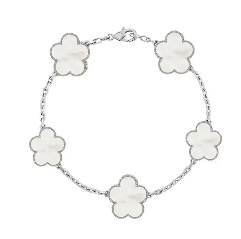 Clover Bracelet for Men and Women Jewelry Leaf Bracelets 18K Gold Silver Plate Agate Diamond Fashion Charm Chain Wedding Gift Party