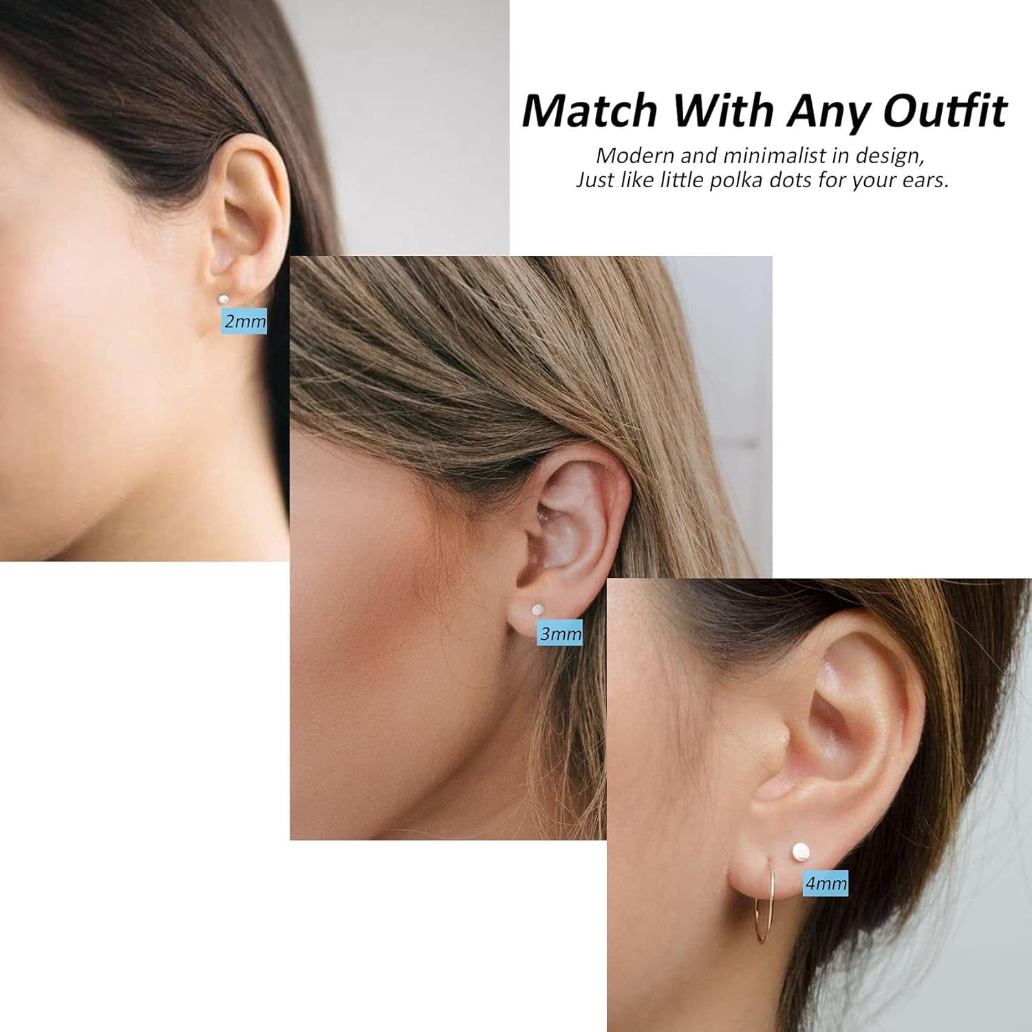 Sterling Silver Stud Earrings for Women, Tiny Flat Dot Earrings Set | Small Hypoallergenic Circle Stud Earrings | Dainty round Tragus Cartilage Studs for Men (2Mm/3Mm/4Mm)