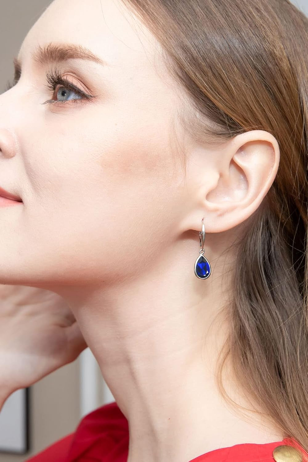 Sterling Silver Genuine or Simulated Gemstone 12X8Mm Teardrop Dainty Leverback Drop Dangle Earrings for Women
