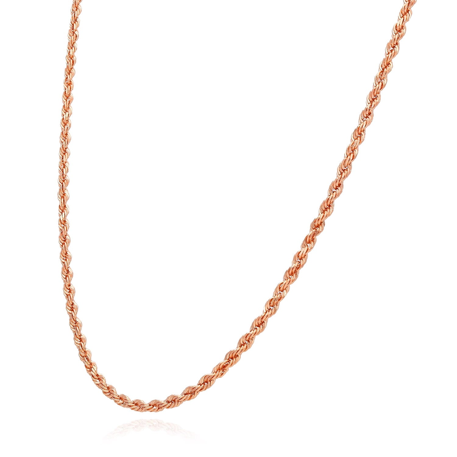 Solid 10K Rose Gold 2.2Mm Rope Link Chain Necklace 18"-22"