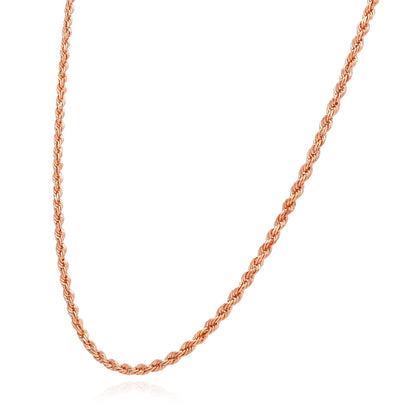 Solid 10K Rose Gold 2.2Mm Rope Link Chain Necklace 18"-22"