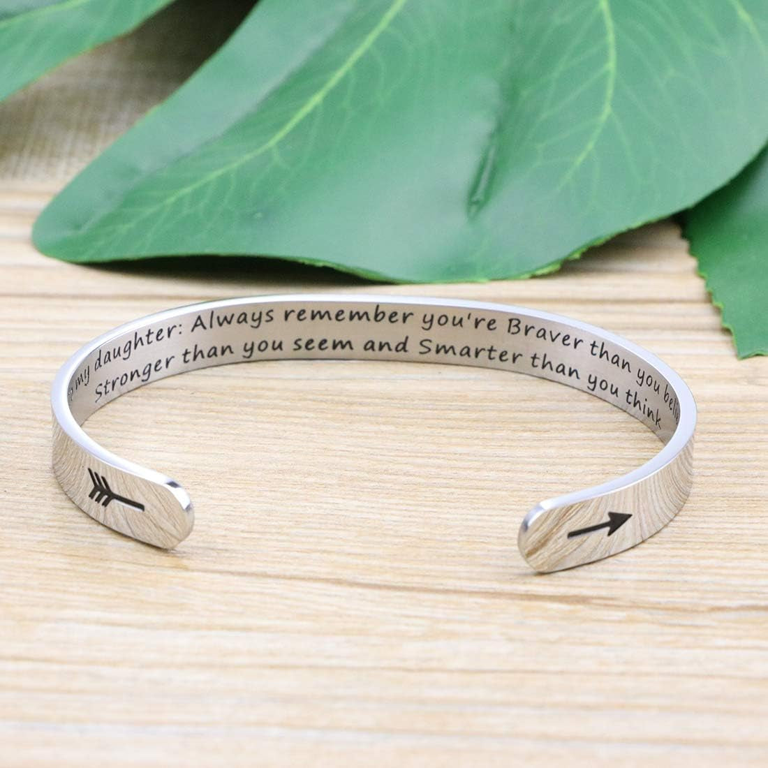 Daughter Mother Bracelets Wide Cuff Bangle Message Engraved Christmas Gifts for Her
