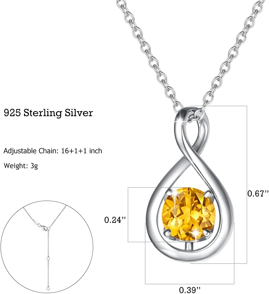 Birthstone Necklaces for Women Fine Jewelry Sterling Silver Dainty Infinity Pendant Anniversary Birthday Christmas Gifts for Her Wife Mom Lady Daughter, Chain 16"+2" Extend