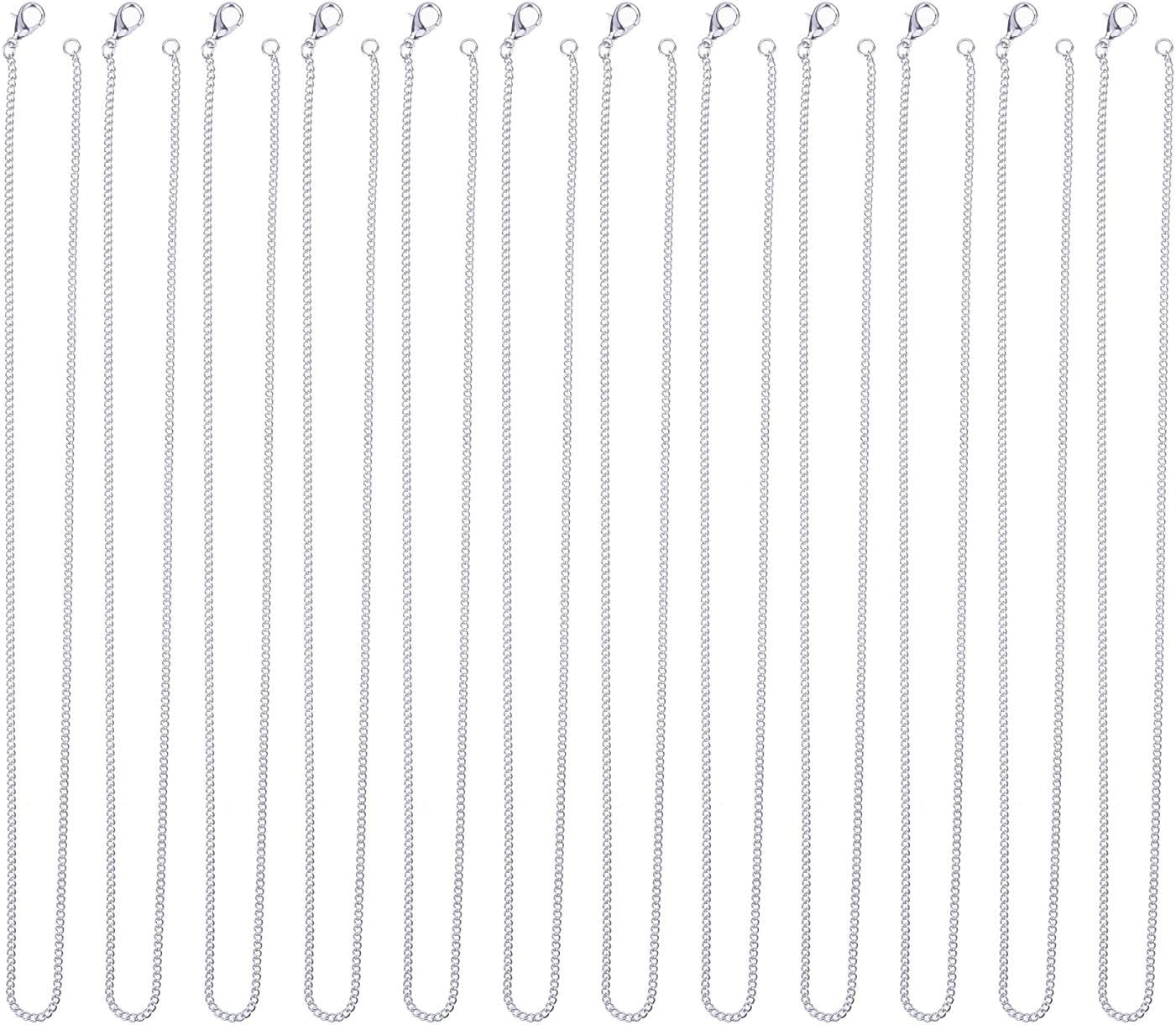 12 Pack Iron DIY Chain Necklaces Lobster Clasp Link Chain Necklaces Silver Plated (18 Inch)